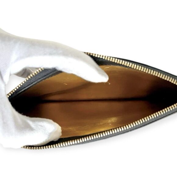 Mansur Gavriel Black Leather Zip Pouch Clutch Gold Interior Wrist Strap - Picture 7 of 7